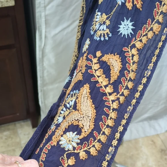 Johnny Was Embroidered Navy and Gold Open Front Jacket - Picture 13 of 13